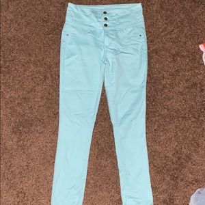 Teal colored jeans